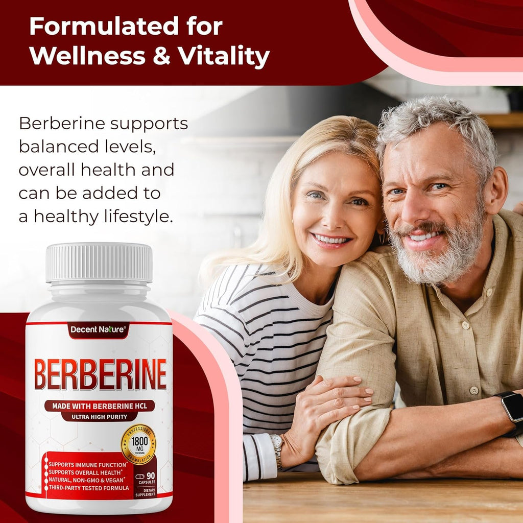 Berberine Supplement 1800Mg - Premium Berberine Hcl 97% High Purity, Supports Immune System, High Potency Hydrochloride & Extract, Activates AMPK & GLP-1, Non-Gmo Vegan, for Men Woman 90 Capsules