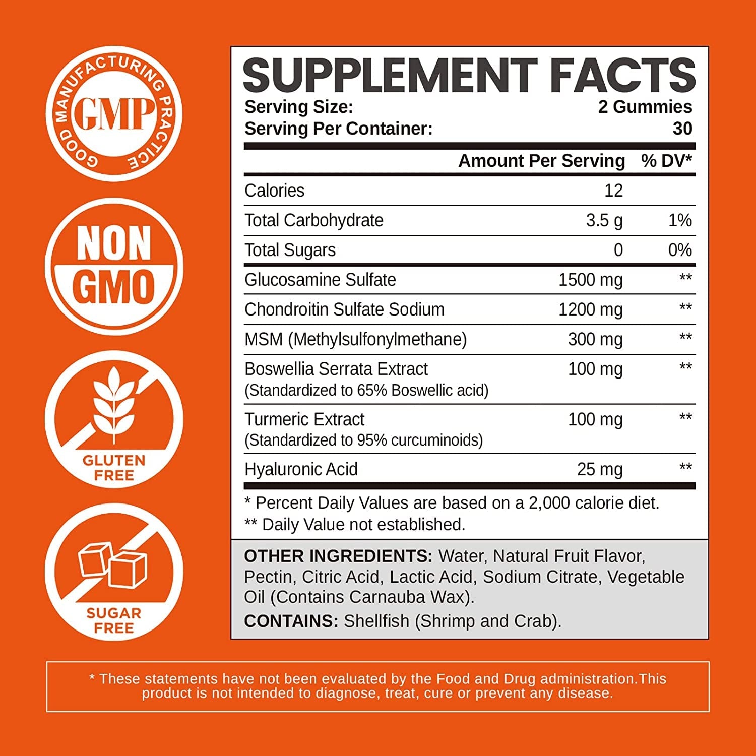 Glucosamine Chondroitin Gummies Sugar Free, Gummies Supplements for Adults Men & Women, 60 Count