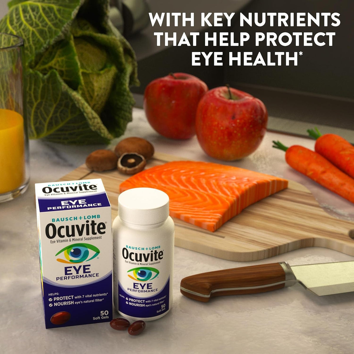 Ocuvite Eye Performance Vitamin & Mineral Supplement, Lutein and Zeaxanthin Supplements, Vitamins C, D, E, Zinc, and Omega-3, Helps Protect Eyes from Sun and Blue Light, 30 Softgels