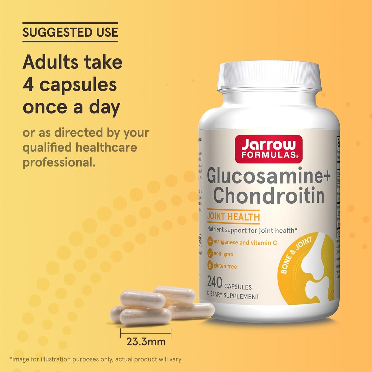 Jarrow Formulas Glucosamine + Chondroitin - 240 Capsules - Nutrient Support - Dietary Supplement for Joint Health - with Vitamin C & Manganese - 60 Servings