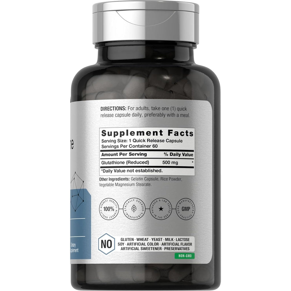 Horbäach Glutathione 500Mg | 60 Capsules | Reduced Form | Non-Gmo & Gluten Free Supplement