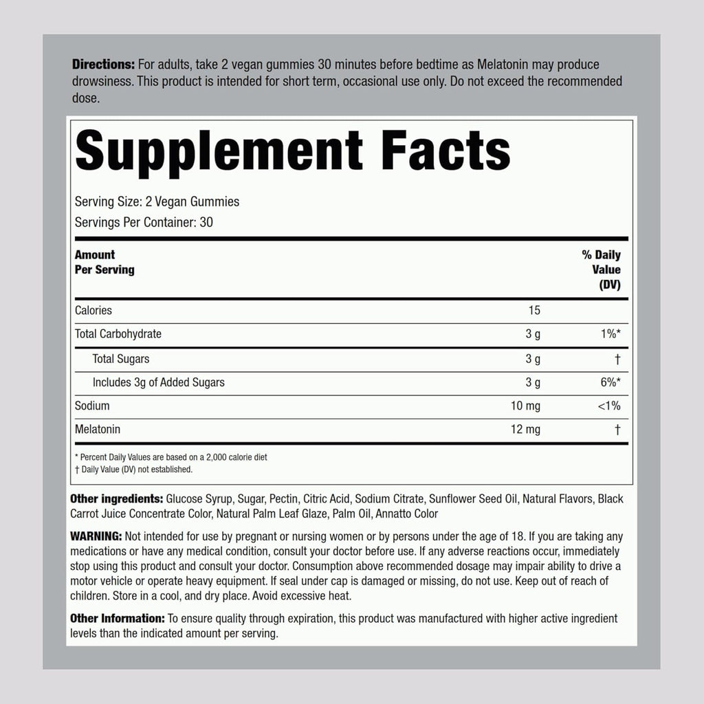 Piping Rock Melatonin Gummies 12Mg | 60 Count | Maximum Strength Supplement for Adults | Berry Flavor | Vegan, Non-Gmo, Gluten Free