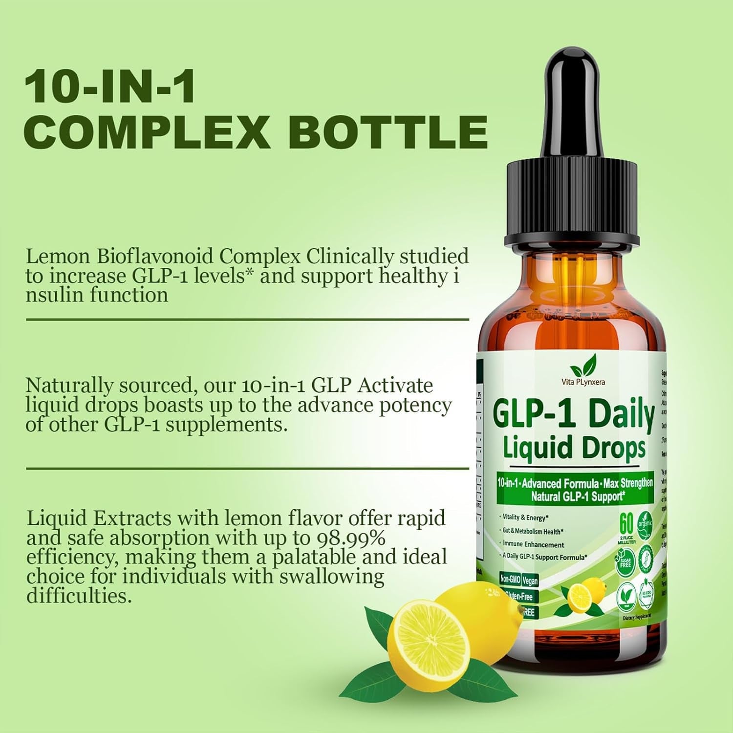 GLP-1 Support Liquid Drops, 10-In-1 Formula with Berberine, Ceylon Cinnamon, Prebiotic Fiber & Green Tea Extract | Support Healthy Metabolism, Digestive & Gut Health for Women & Men | Vegan, Non-Gmo
