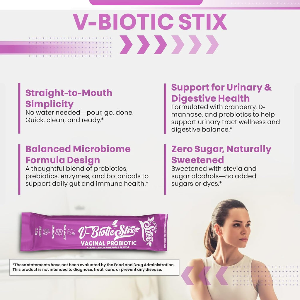 Clean Nutraceuticals Vaginal Probiotics for Women with Cranberry Extract, D-Mannose, Prebiotics, Ph Balance for Women, Vaginal Health – Womens Probiotic Alternative to Gummies - 20 Stix