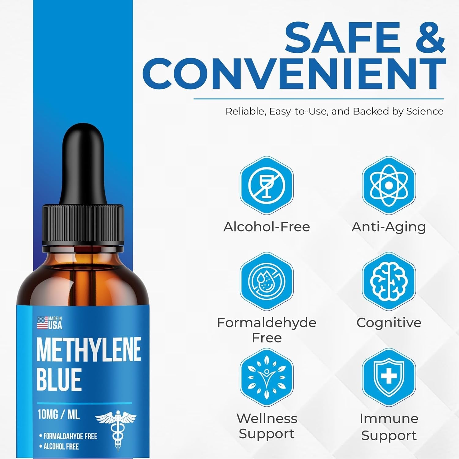 Methylene Blue Drops 1% USP Grade Third Party Lab Tested - USA Made - Formaldehyde Free, Increased Absorption, Blue Methylene Supreme Supplement for Humans, Methane Azul De Metileno Para Humanos (2Oz)
