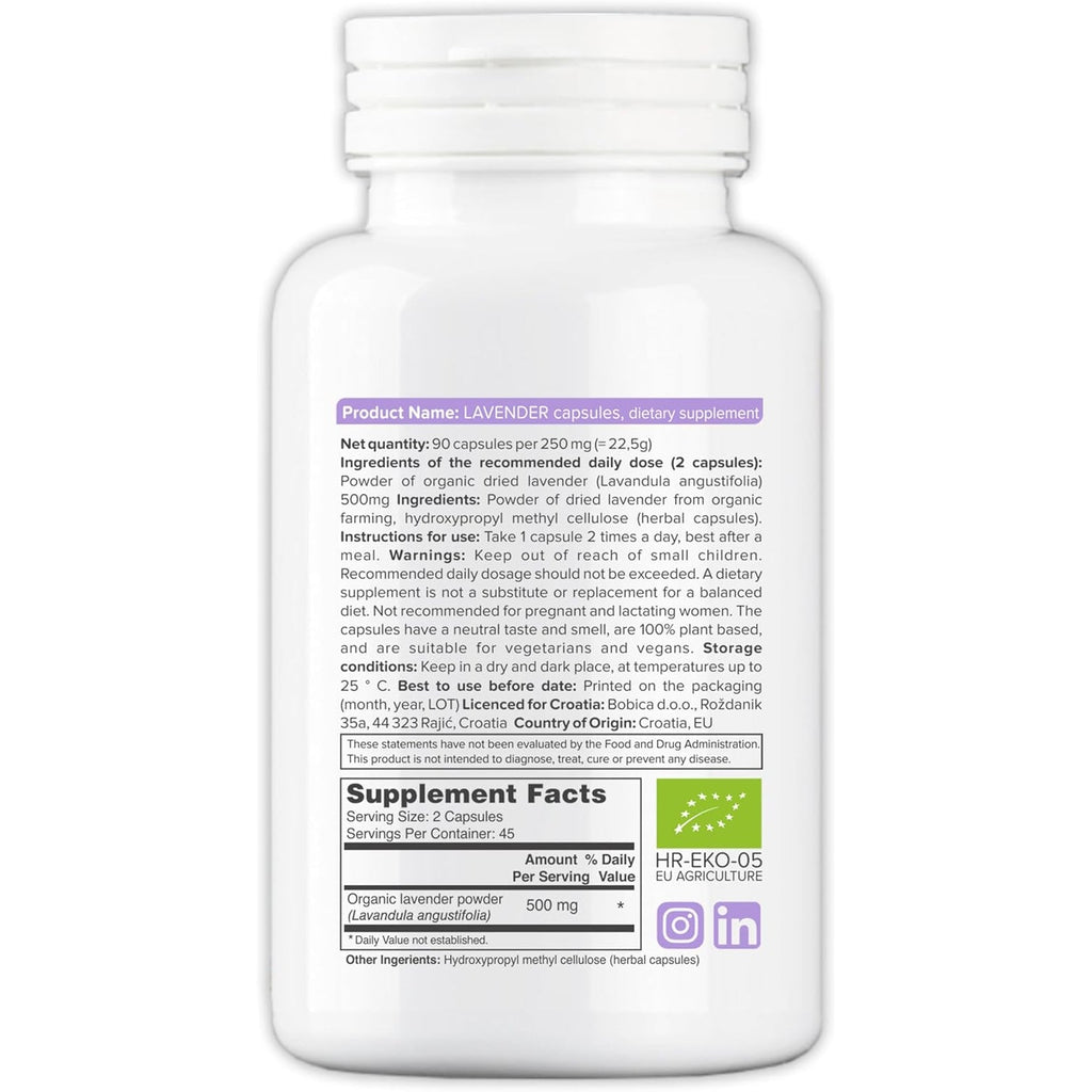 Organic Lavender Capsules - Lavender Pills for Relaxation and Balance - Supports Calm Mind and Body - Natural Supplement - Non-Gmo, Gluten-Free – 90 Vegan Capsules