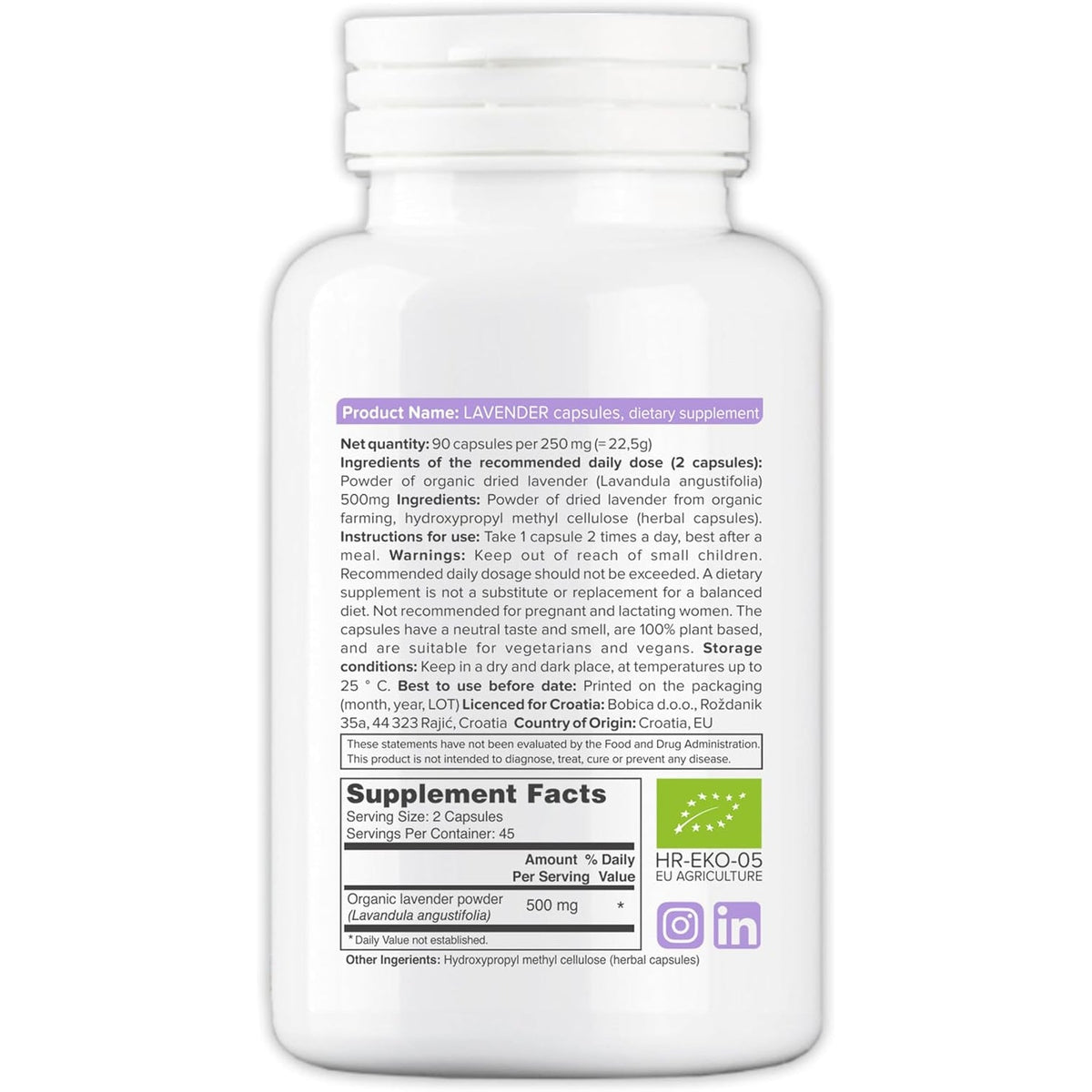Organic Lavender Capsules - Lavender Pills for Relaxation and Balance - Supports Calm Mind and Body - Natural Supplement - Non-Gmo, Gluten-Free – 90 Vegan Capsules