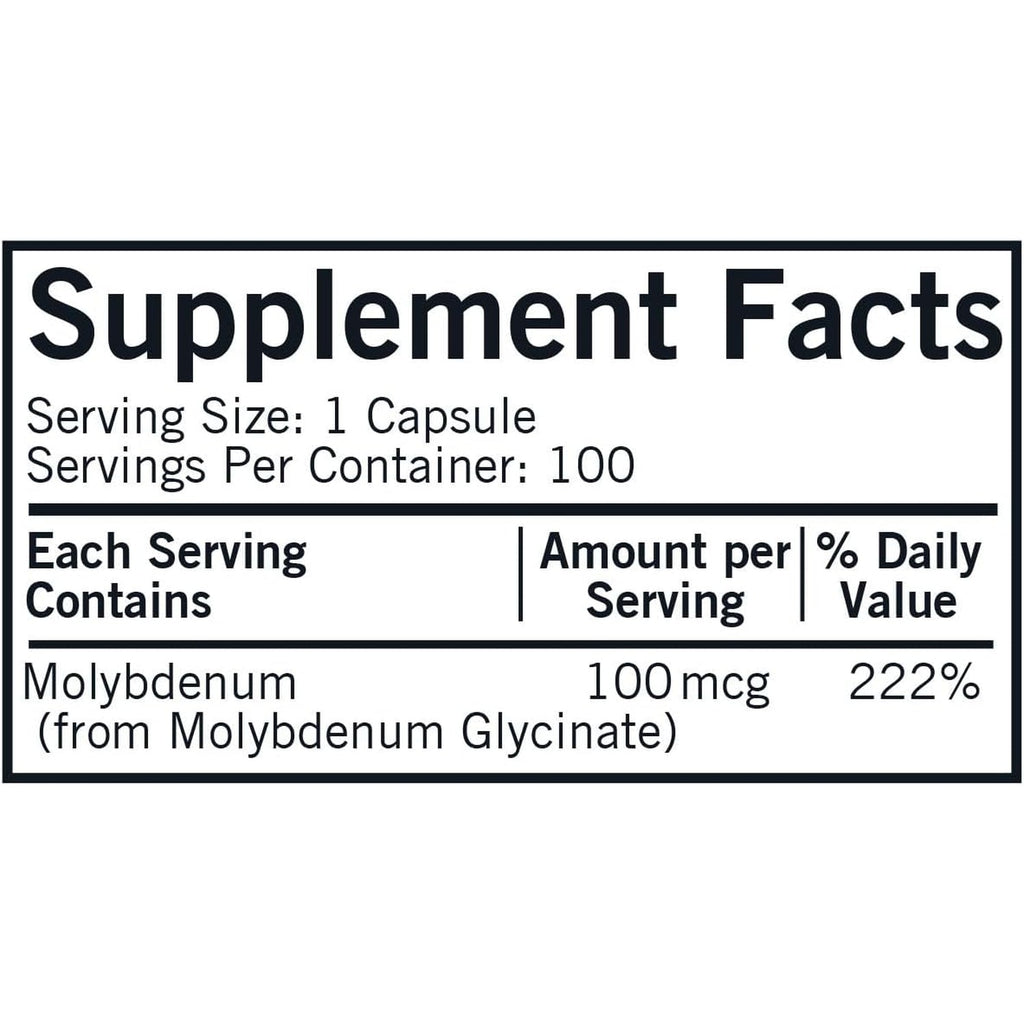 Kirkman - Molybdenum 100 Mcg - 100 Capsules - Essential Minerals - Breaks down Sulfites & Toxins - Hypoallergenic