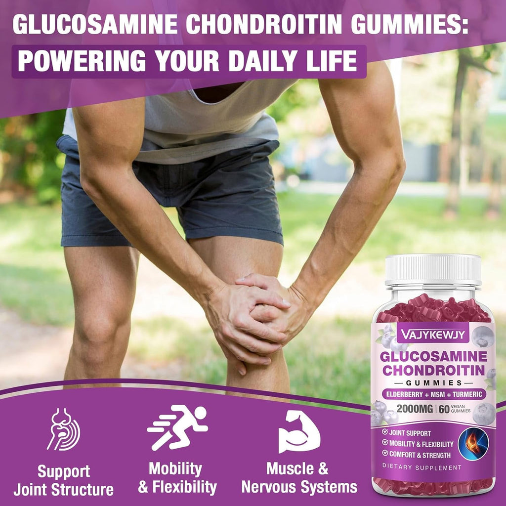 Sugar Free 2000Mg Glucosamine Chondroitin Gummies, Extra Strength Glucosamine with Chondroitin MSM & Turmeric, Joint Support Supplement, Antioxidant Immune Support - 60 Gummies