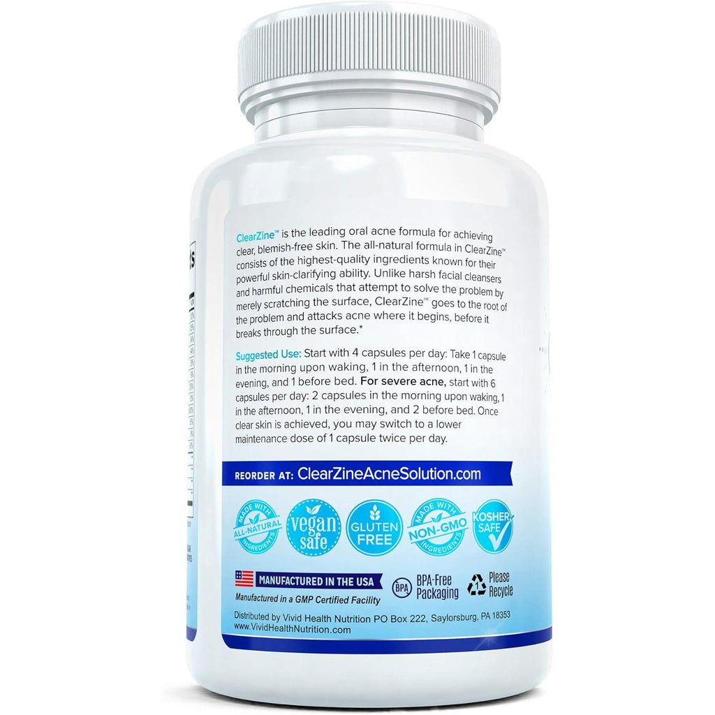 Acne Pills for Teens & Adults | Clear Skin Supplement, Vitamins for Hormonal & Cystic Acne, 90 Caps