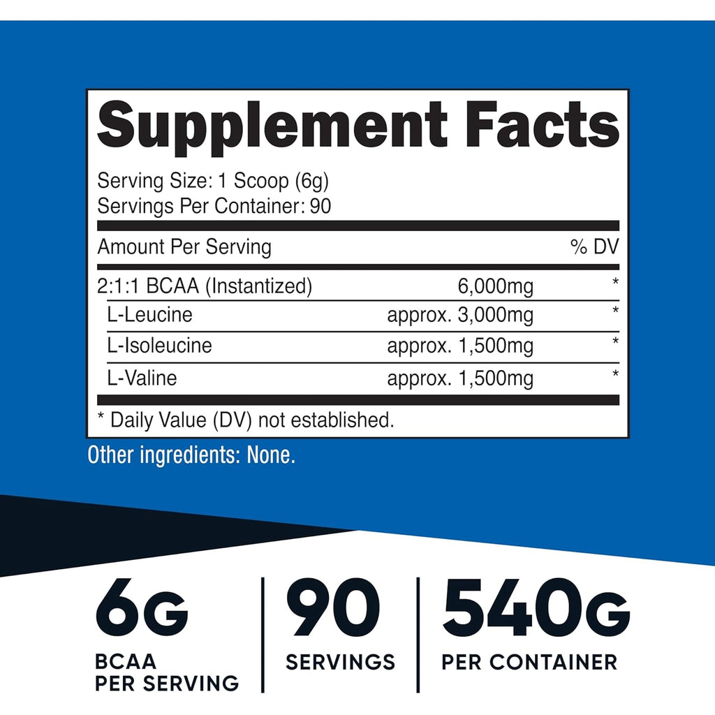 Nutricost BCAA Powder 2:1:1 (90 Servings, No Flavor Added) - Branched Chain Amino Acids