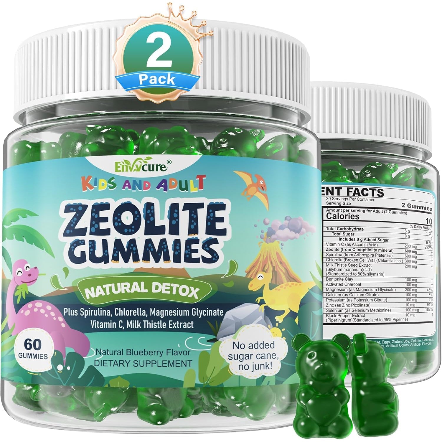 Zeolite Detox for Kids & Adult-Sugar Free Zeolite Detox Gummies with Spirulina, Chlorella, Milk Thistle, Magnesium Glycinate, Calcium Citrate for Energy, Focus, Digestive, Immune, Antioxidant - 120Cts