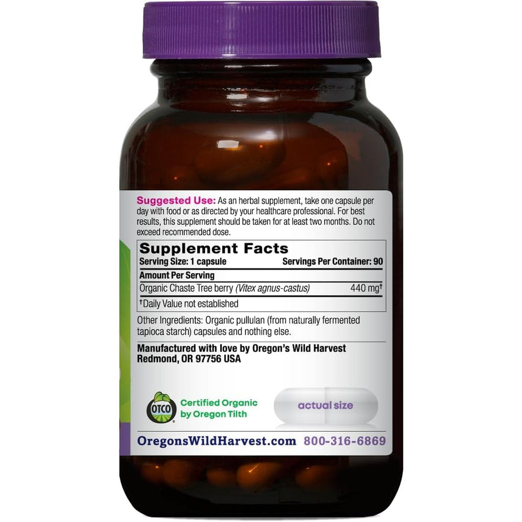 Oregon'S Wild Harvest Non-Gmo Chaste Tree Capsules,Organic Herbal Supplements, 90 Count