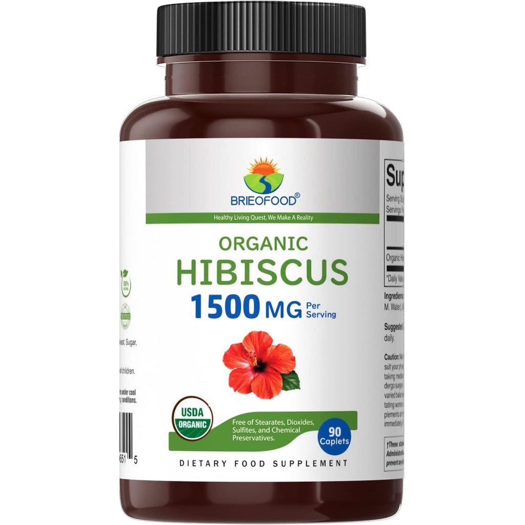 Brieofood Organic Hibiscus 1500Mg, 45 Servings, Vegetarian, Gluten Free, 90 Vegetarian Tablets