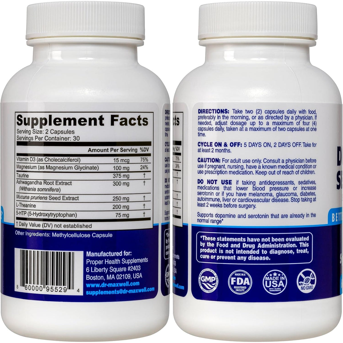 Dr. Maxwell Serotonin and Dopamine Supplements, Better than Dopamine or Serotonin Support Only. Helps Maintain Normal Neurotransmitter Levels. Mucuna Pruriens, 5-HTP, 60 Capsules Women Men