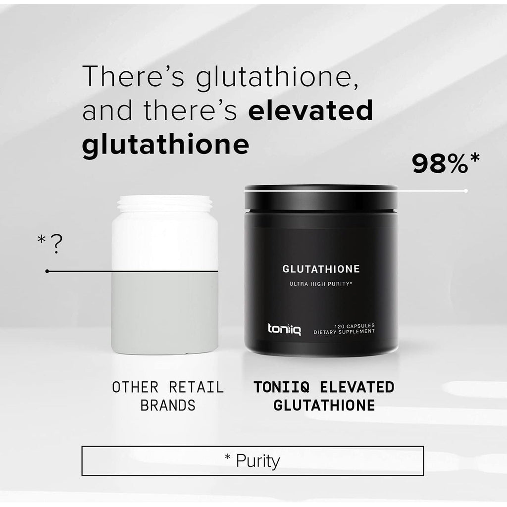 Toniiq Ultra High Strength Glutathione Capsules - 1000Mg Concentrated Formula - 98%+ Highly Purified and Bioavailable - Non-Gmo Fermentation - 120 Capsules Reduced Glutathione Supplement