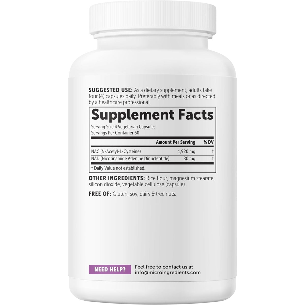 Micro Ingredients NAC with NAD+ 2,000 Mg per Serving, 240 Vegetarian Capsules | 2-In-1 N-Acetyl-L-Cysteine with Nicotinamide Adenine Dinucleotide | Non-Gmo, Gluten Free
