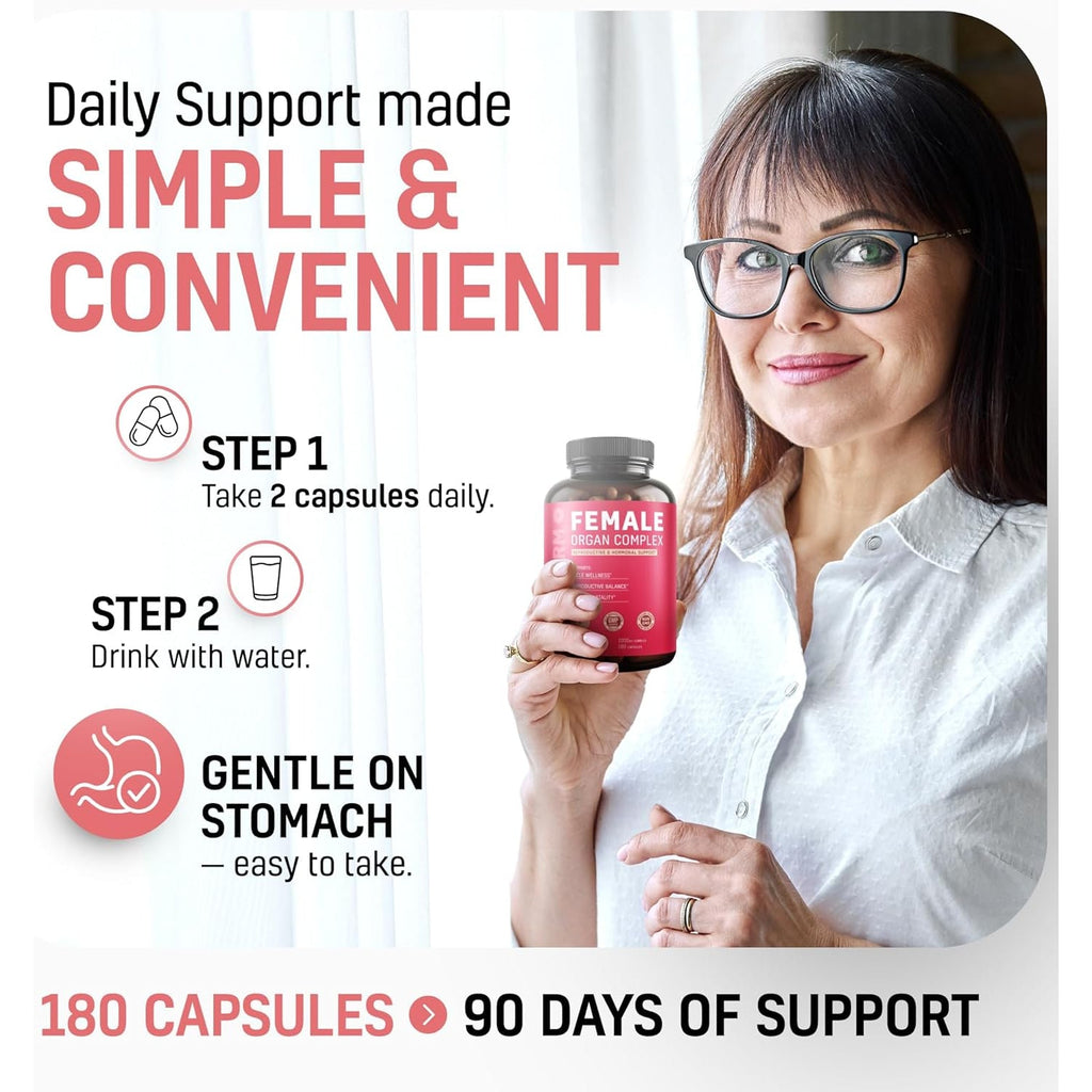 Beef Organ Supplement for Women 6 in 1 Complex Hormone Balance & Energy - 100% Grass Fed & Pasture Raised - Beef Liver, Kidney, Heart, Spleen, Pancreas and More - 180 Capsules