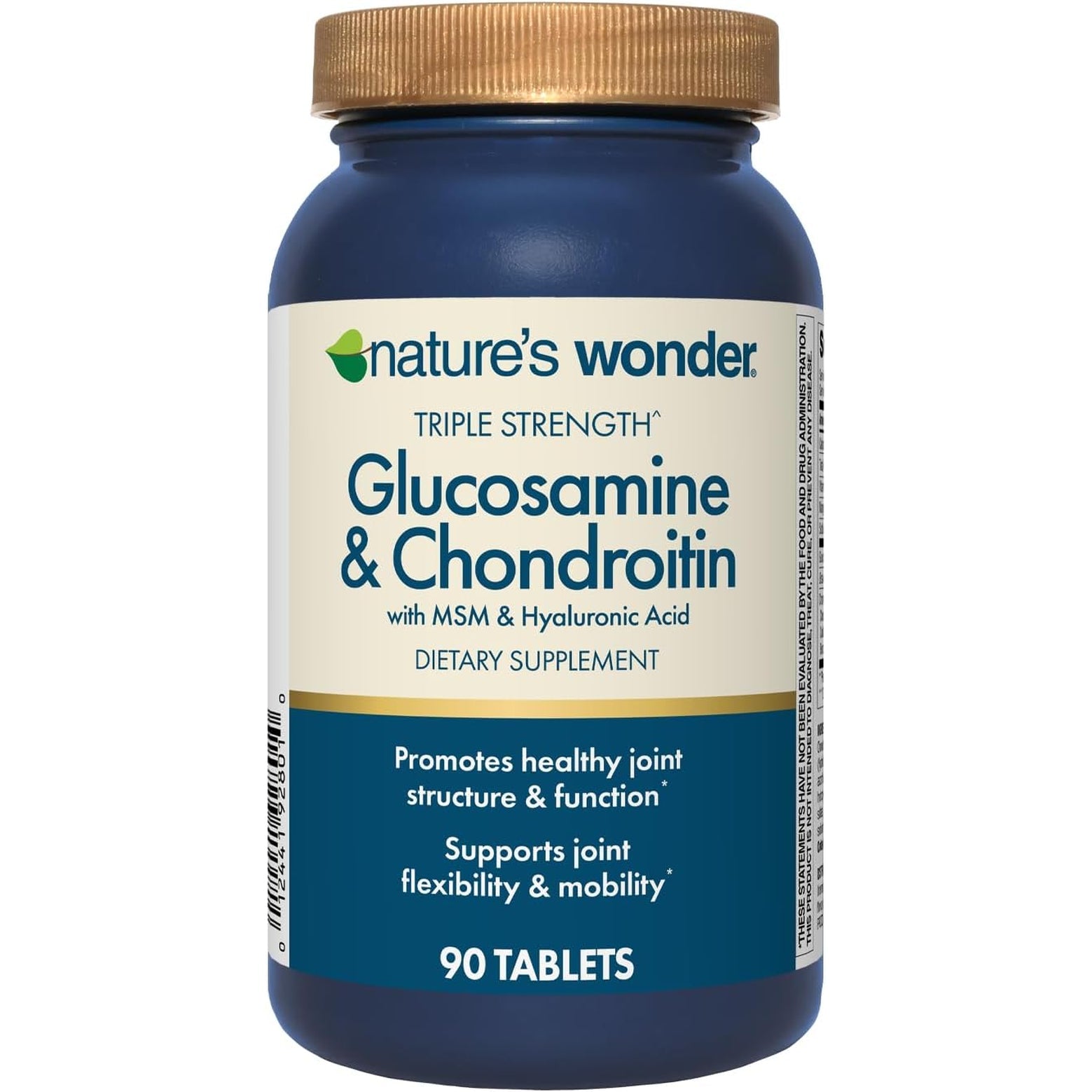 Nature'S Wonder Triple Strength Glucosamine Chondroitin with MSM and Hyaluronic Acid and Boswellia for Joint Health, Supports Joint Flexibility and Mobility, 45 Day Supply, 90 Tablets