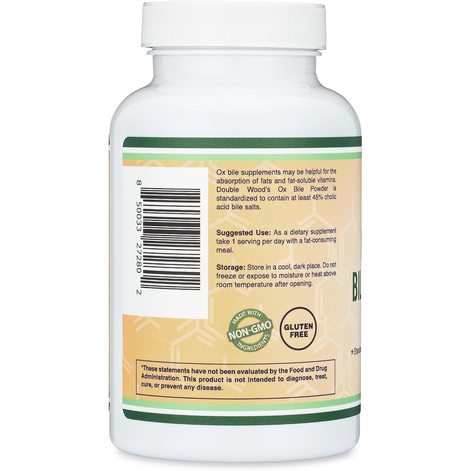 Ox Bile Supplement for No Gallbladder (1,000Mg per Serving, 500Mg per Capsule, 120 Capsules) Standardized to 45% Cholic Acid Bile Salts to Help Address Bile Salt Deficiencies by Double Wood