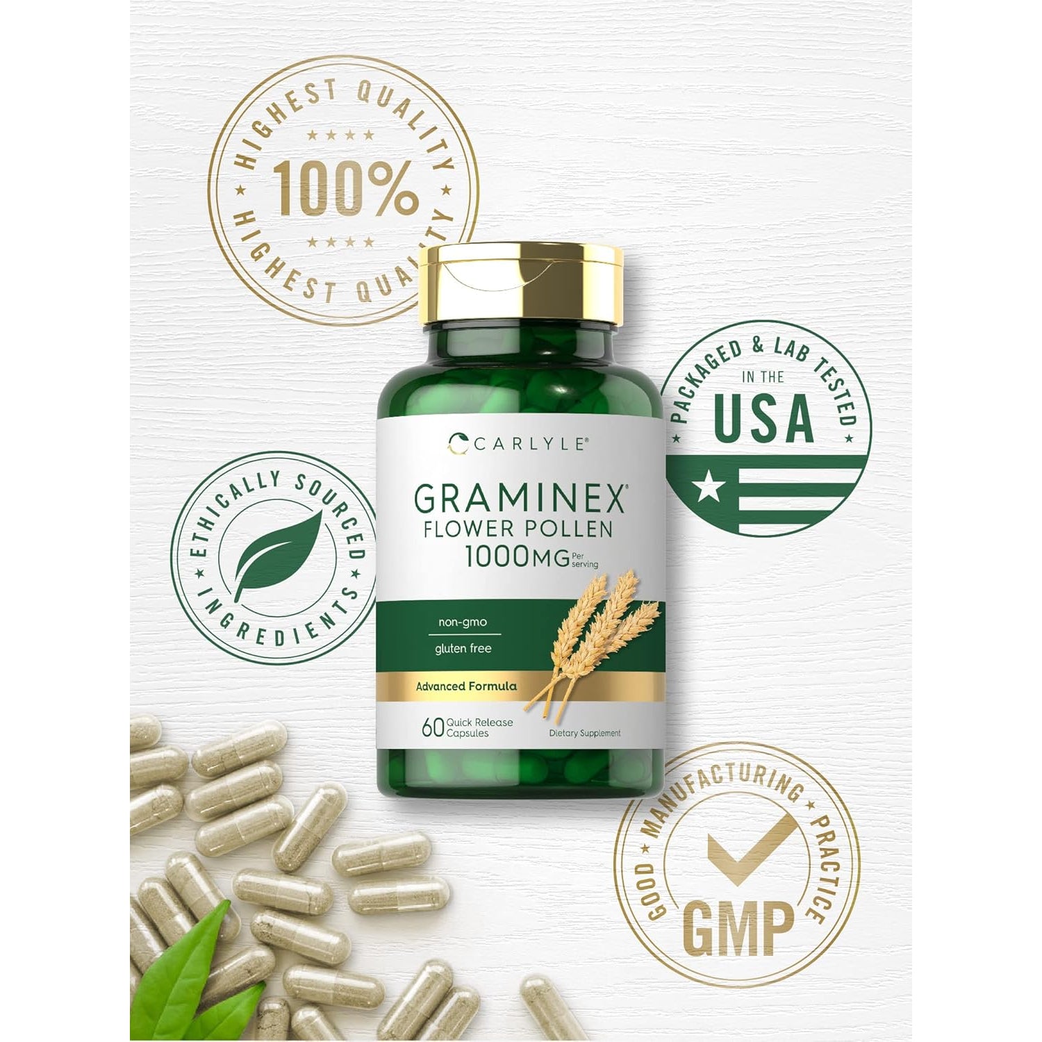Carlyle Graminex Flower Pollen Extract | 1000 Mg | 60 Capsules | Non-Gmo & Gluten Free Supplement