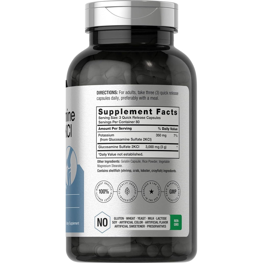 Horbäach Glucosamine Sulfate 2KCI with Potassium | 3000Mg | 240 Capsules | Non-Gmo and Gluten Free Supplement