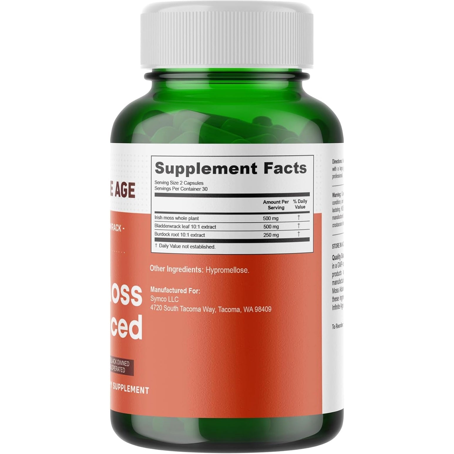 INFINITE AGE 1250Mg Sea Moss Advanced Superfood Capsules, 60 Count - High-Potency, Vegan, Made in the USA - Irish Seamoss, Bladderwrack, Burdock Root - Overall Health, Immunity Support