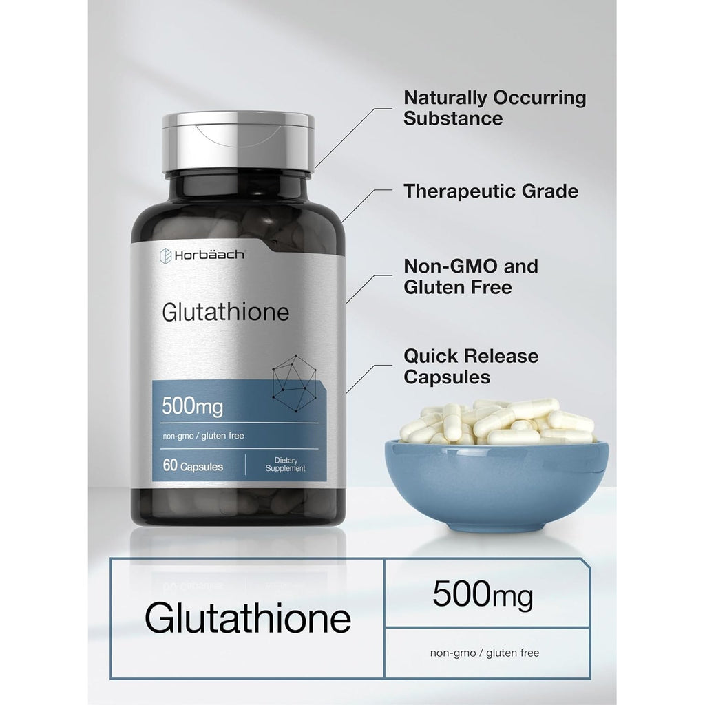 Horbäach Glutathione 500Mg | 60 Capsules | Reduced Form | Non-Gmo & Gluten Free Supplement