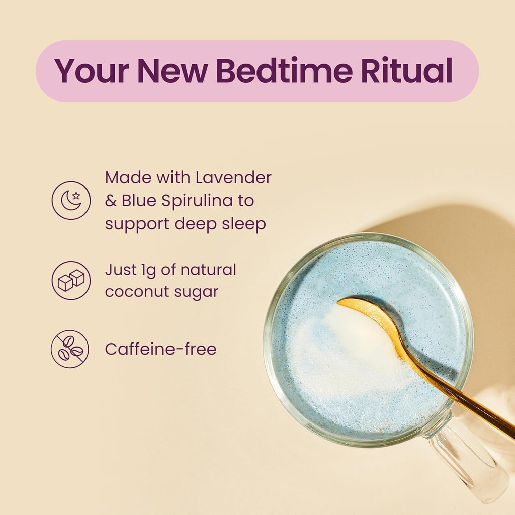 Blume Blue Lavender Superfood Latte Powder – Organic Lavender Tea Powder, Blue Spirulina, Blue Butterfly Pea Flower Tea, Chamomile, Coconut Milk - Caffeine Free, Vegan, 1G Sugar - 25 Servings