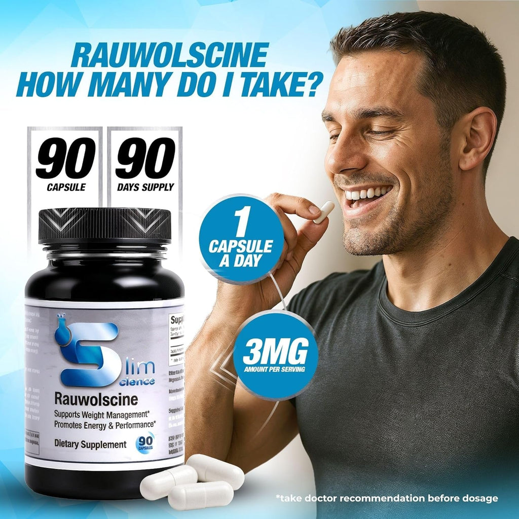 Rauwolscine Yohimbine HCL Dietary Supplement - 3Mg per Capsule, 90 Capsules Once a Day | Supports Energy, Focus, Performance and Healthy Metabolism
