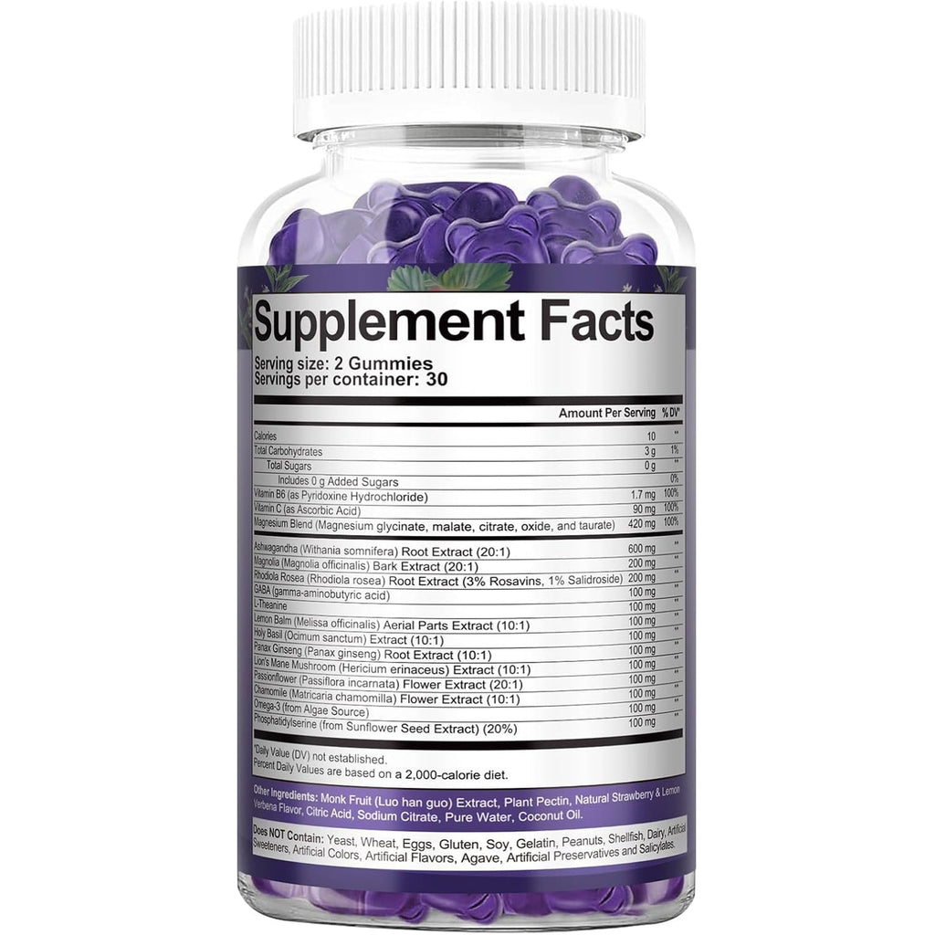 Cortisol Supplements for Women & Men 20-In-1 Cortisol Gummies with Ashwagandha Rhodiola Rosea Magnesium Phosphatidylserine Calm Focus Mood Support Healthy Cortisol Levels 30 Day Supply