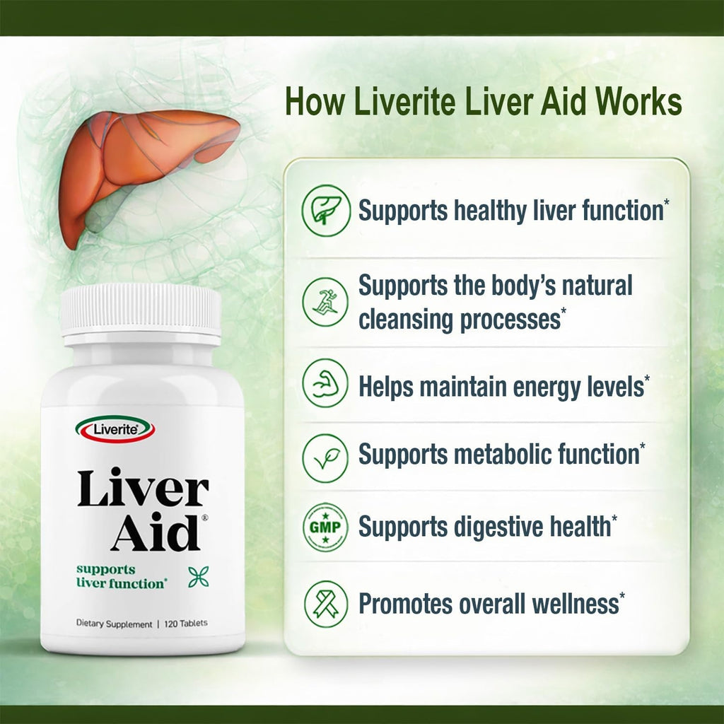 Liverite Liver Aid 60 Tablets, Supports Healthy Liver Function, Cleansing, Energy & Daily Wellness