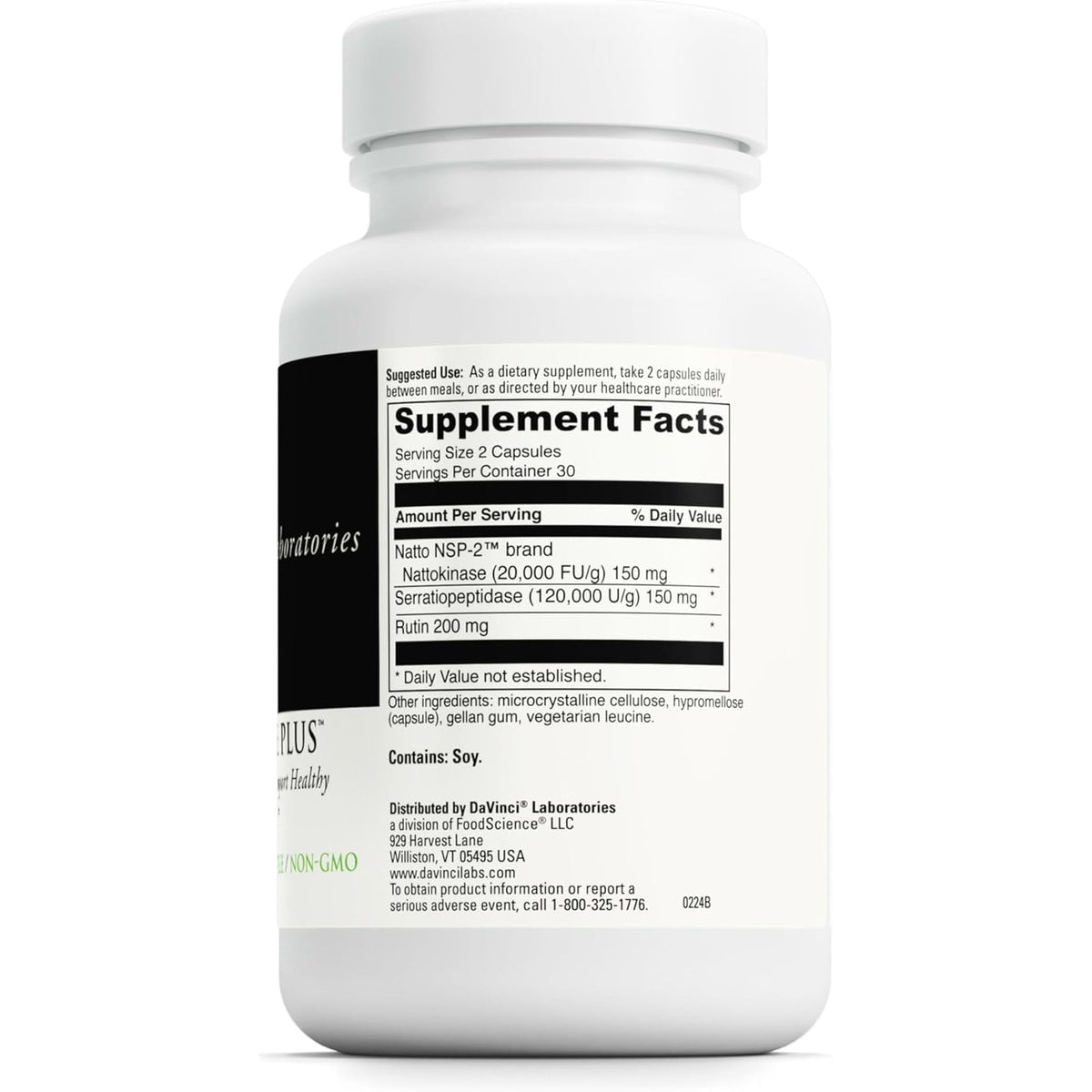 DAVINCI Labs Nattokinase plus - High-Potency 20,000 Fu/G Nattokinase Supplement for Comprehensive Blood Flow Support for Men & Women - Formulated with Antioxidant Support - Gluten Free -60 Capsules