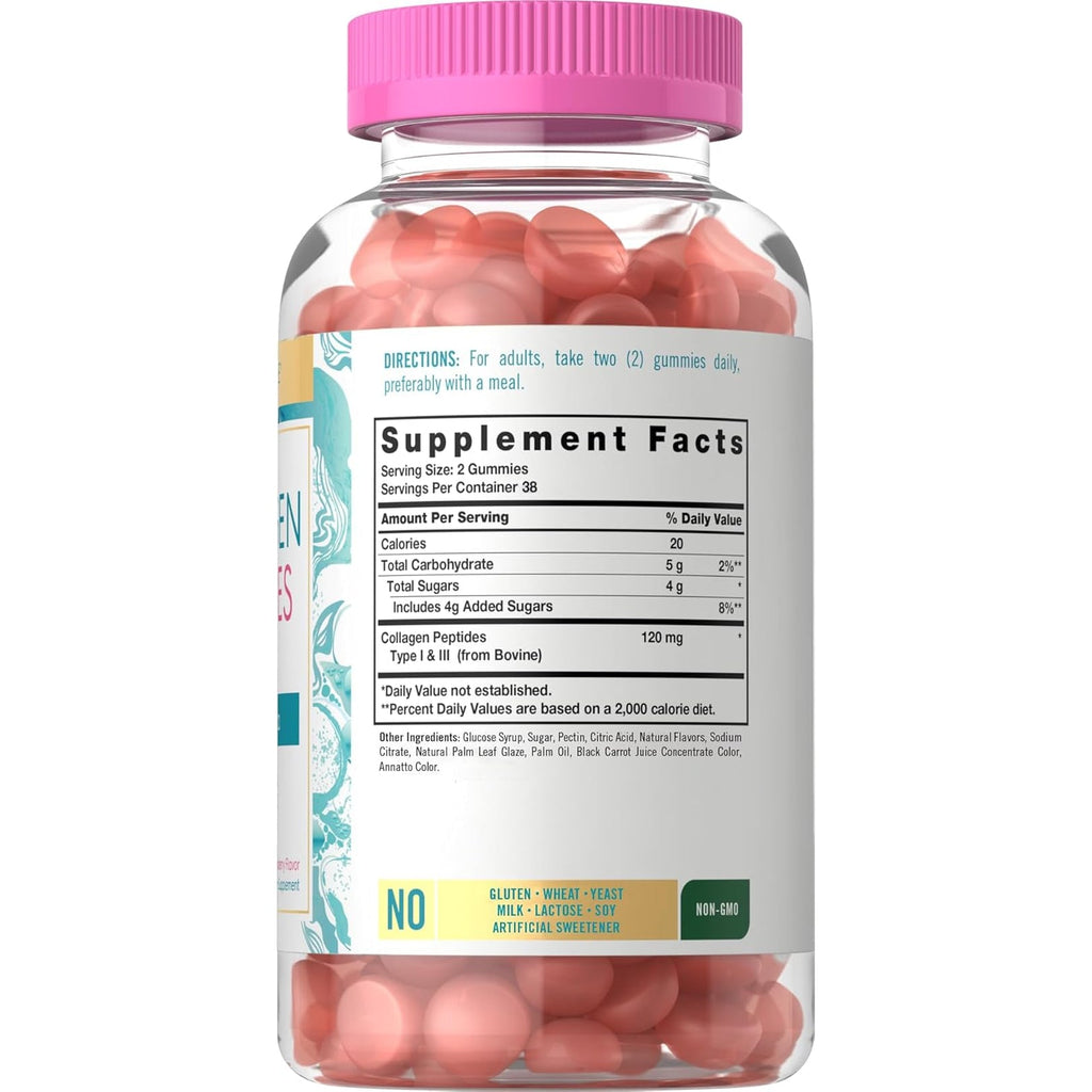 Carlyle Collagen Gummies | Strawberry Flavor Beauty Supplement | Collagen Peptides for Women & Men | Type 1 & 3 | Non-Gmo, Gluten Free