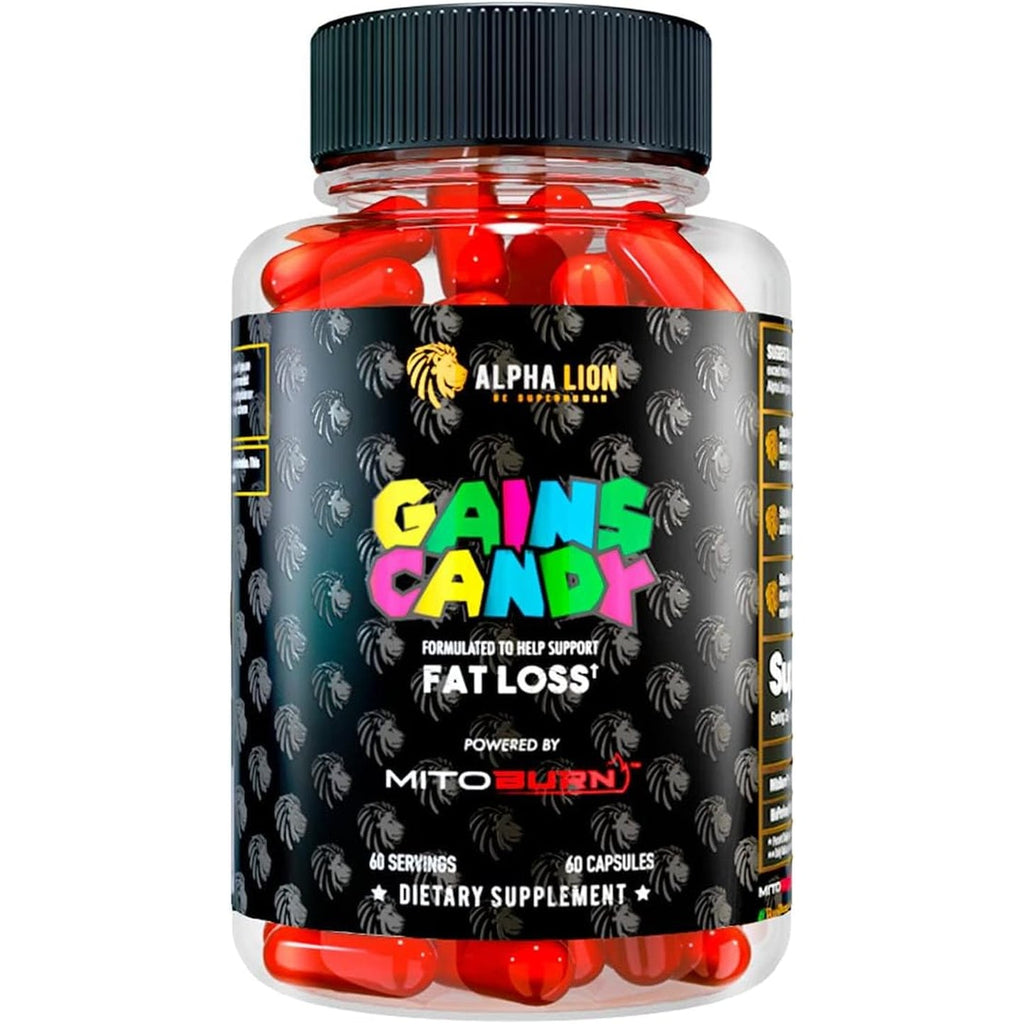ALPHA LION Gains Candy, Supplement Pills That Support Weight Loss, Appetite Suppressant, Keto-Diet Friendly, Decrease Body Fat, Upgrade Energy & Workout Performance, 60 Capsules (Mitoburn®)