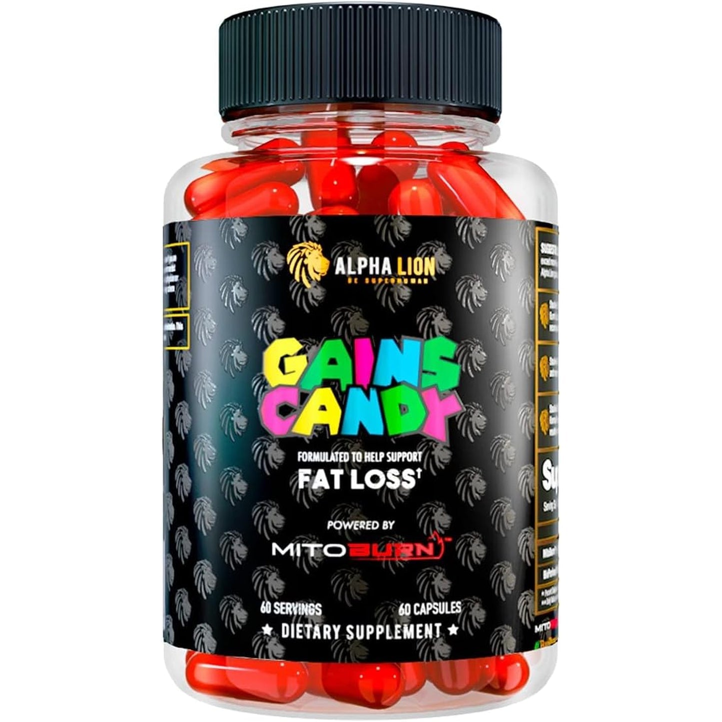 ALPHA LION Gains Candy, Supplement Pills That Support Weight Loss, Appetite Suppressant, Keto-Diet Friendly, Decrease Body Fat, Upgrade Energy & Workout Performance, 60 Capsules (Mitoburn®)