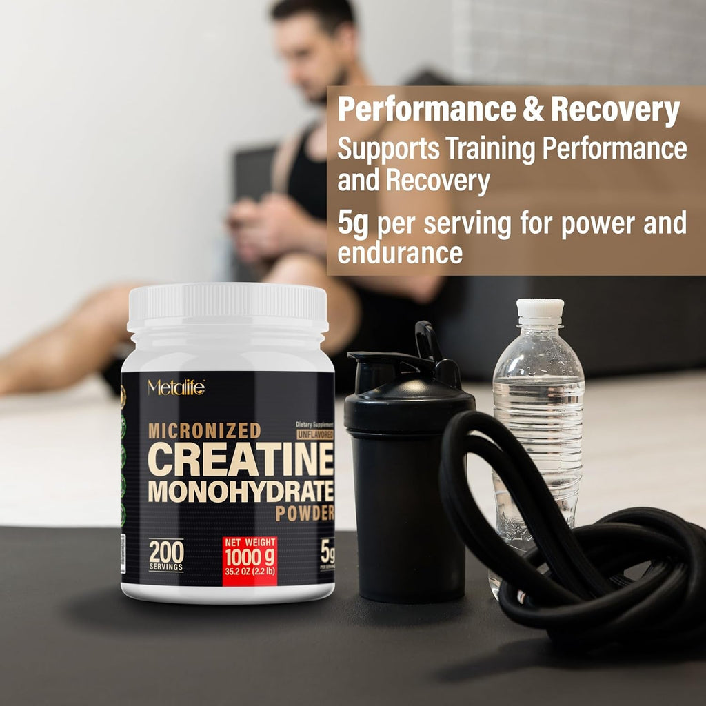 100% Pure Creatine Monohydrate Powder 200 Servings, Micronized Powder, Muscle Growth, Unflavored, Ideal for Athletes & Fitness Enthusiasts, Third Party Lab Tested, Vegan, 1000 G