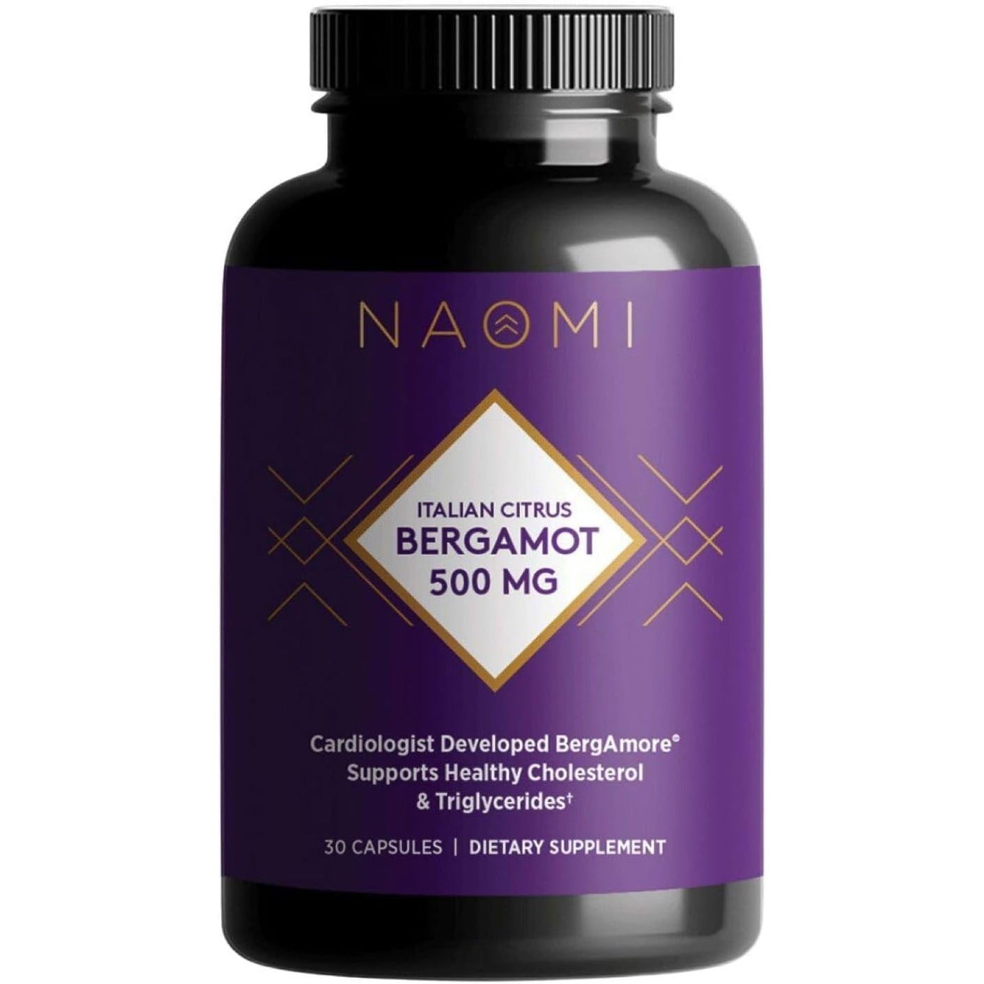 NAOMI Italian Citrus Bergamot 500Mg - Supports Healthy Cholesterol & Triglyceride Levels Already in Normal Range - Patented Bergamore® Extract, 7 Key Polyphenols, 1-Capsule Daily, 30-Day Supply