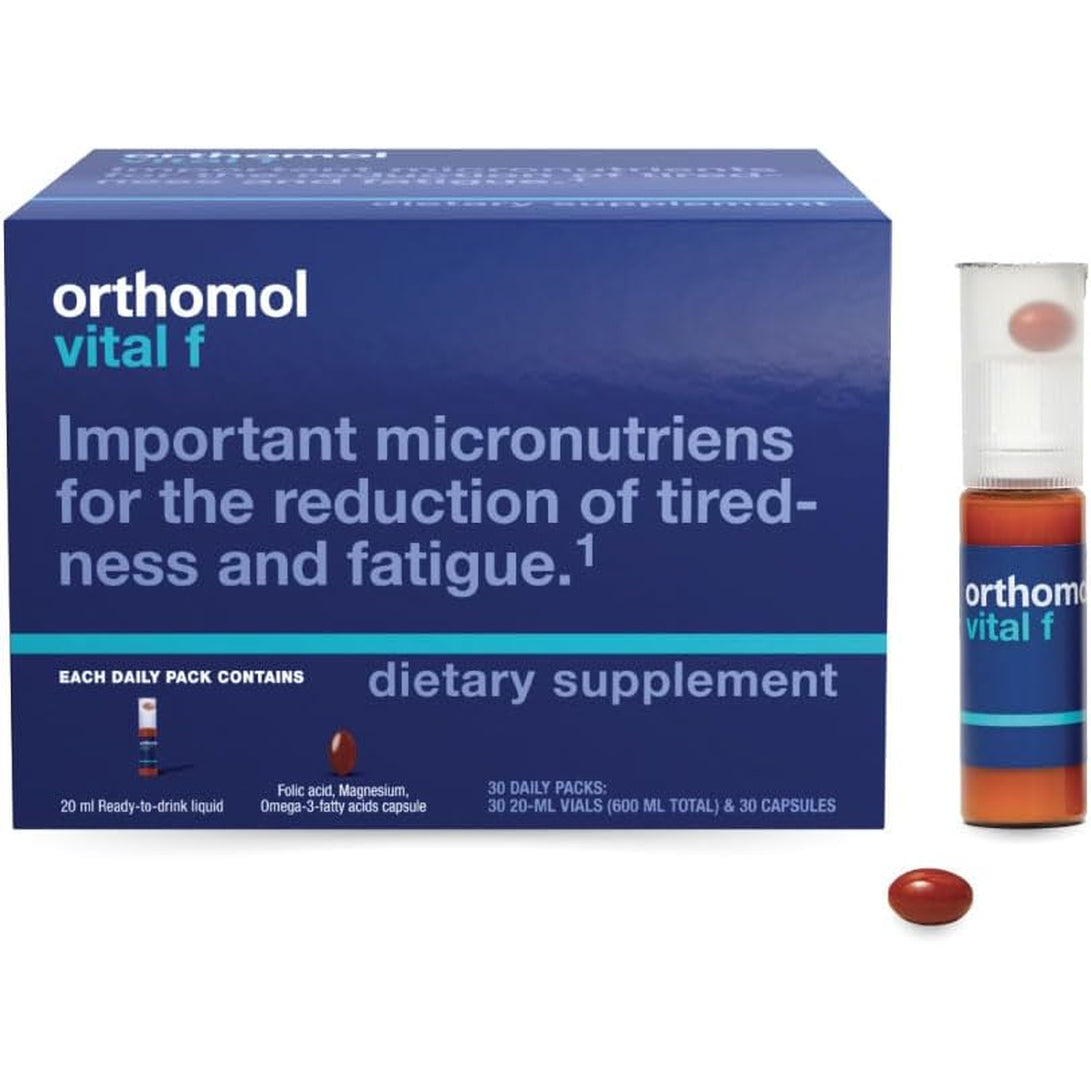 Orthomol Vital F – Daily Multivitamin for Women, Vitamins A, B, C, D, E, K, Folic Acid, Magnesium & Omega-3, Supports Energy, Vitality, & Immune Health, 30-Day Supply, Liquid + Capsule Supplement