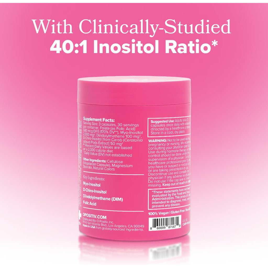 O Positiv FLO Ovarian Health Support - Hormone Balance for Women, Supplement with DIM, Myo & D-Chiro Inositol, Folic Acid - Supports Healthy Ovulation, Cycle Regularity - 30 Servings