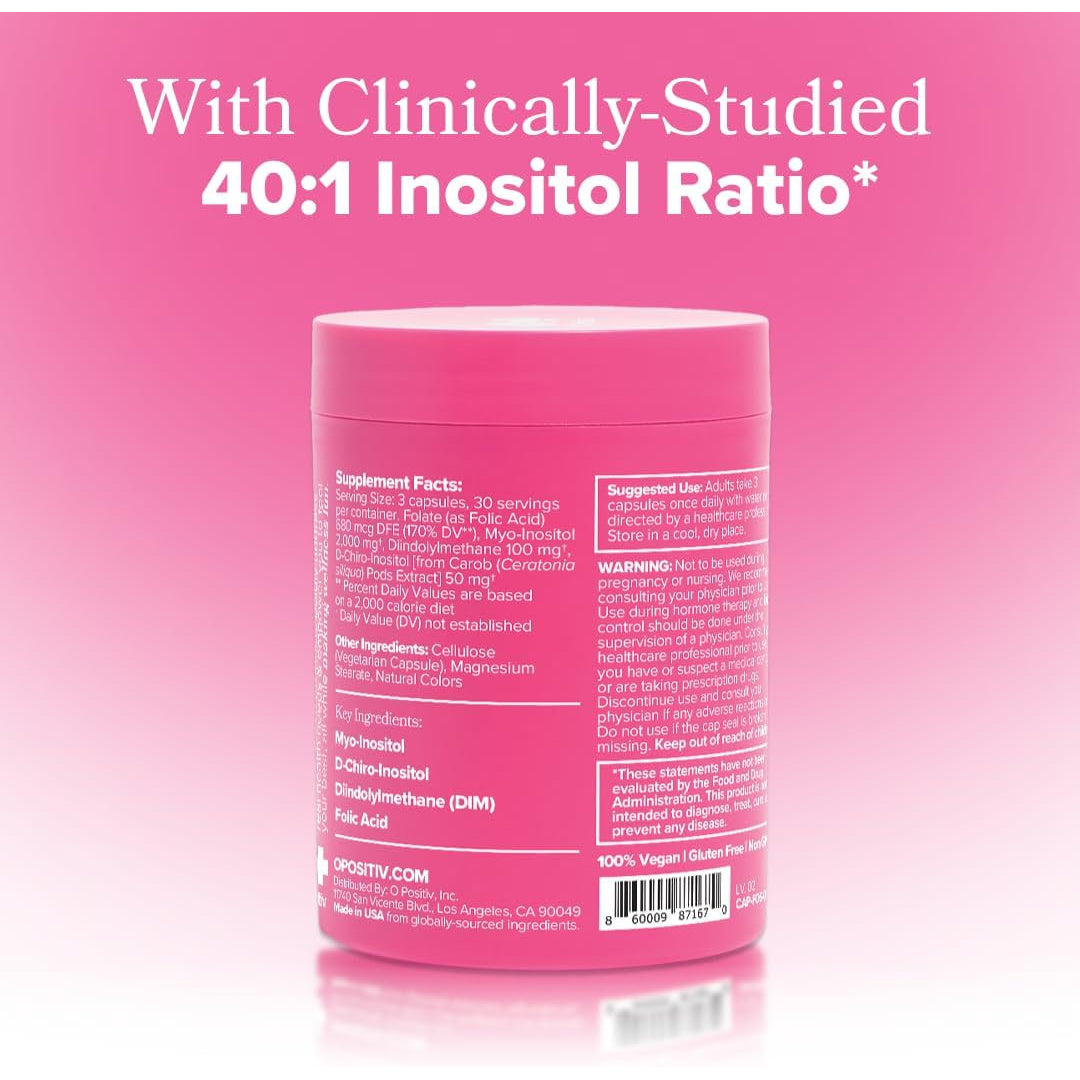 O Positiv FLO Ovarian Health Support - Hormone Balance for Women, Supplement with DIM, Myo & D-Chiro Inositol, Folic Acid - Supports Healthy Ovulation, Cycle Regularity - 30 Servings