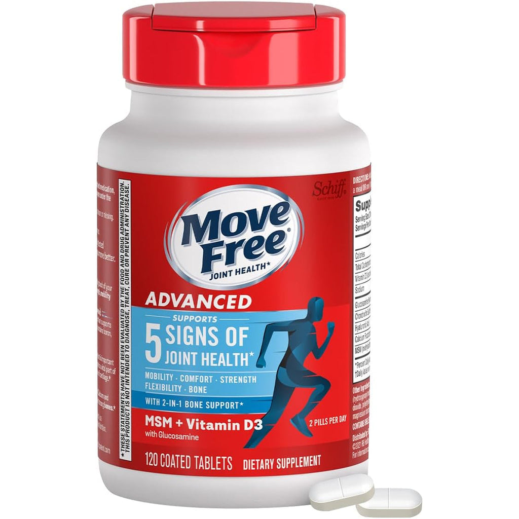 Move Free Advanced Glucosamine Chondroitin MSM + Vitamin D3 Joint Support Supplement, Supports Mobility Comfort Strength Flexibility & Bone + Immune Health - 120 Tablets (40 Servings)*