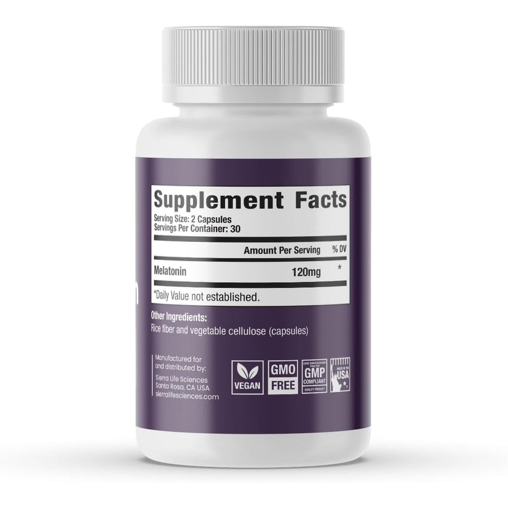 120 Mg High Dosage Melatonin Supplement - Extra Strength High Potency Sleep Support, Vegan Non-Gmo, Made in USA, Easy-To-Swallow Capsules 60 Count (30 Servings)