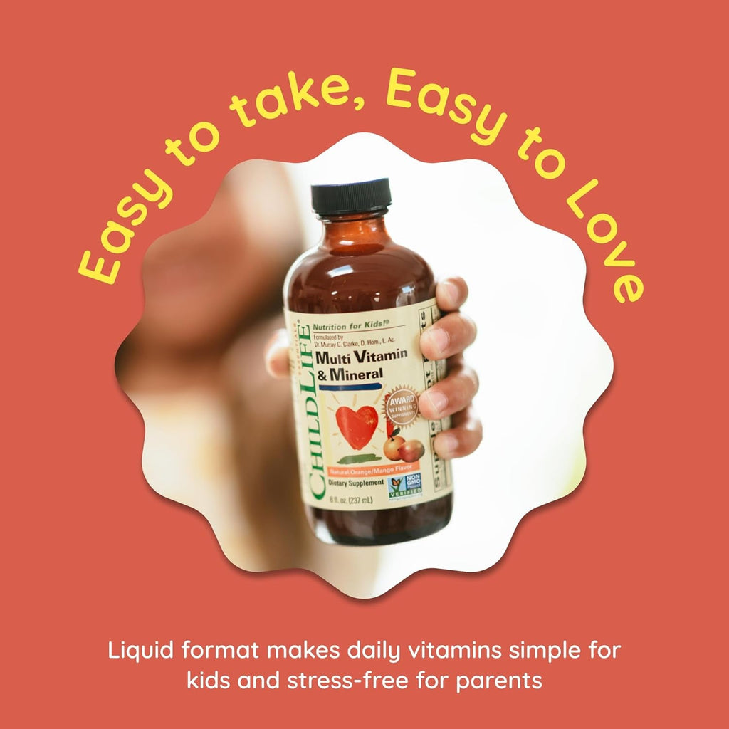 CHILDLIFE ESSENTIALS Kids Multivitamin & Mineral - Vitamins for Kids, Liquid Multivitamin Supplement for Toddler & Baby Wellness - Natural Orange & Mango Flavor, 8 Fl Oz (Pack of 1)