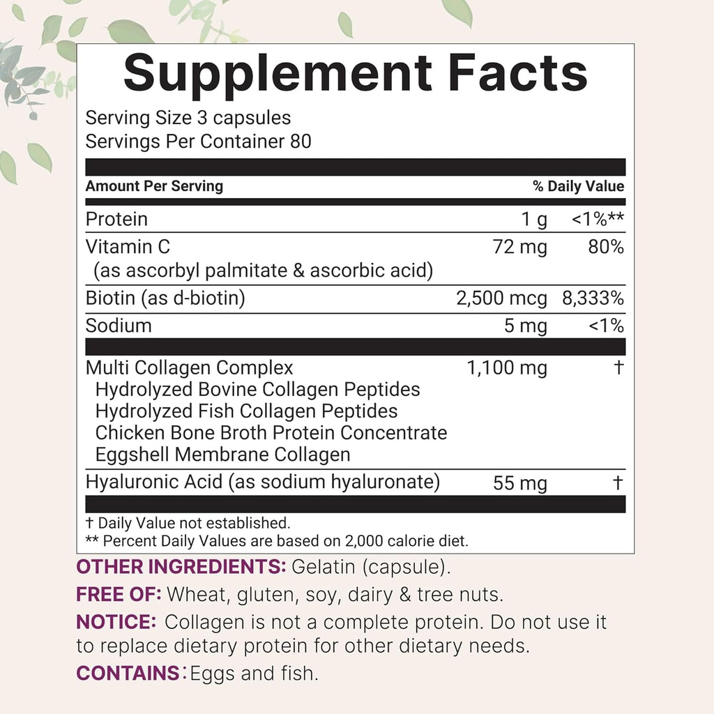 Micro Ingredients Multi Collagen Pills for Women & Men, 240 Capsules | Type I, II, III, V, X | Hydrolyzed Peptides with Biotin, Hyaluronic Acid, & Fat Soluble Vitamin C Complex | Non-Gmo, Filler Free