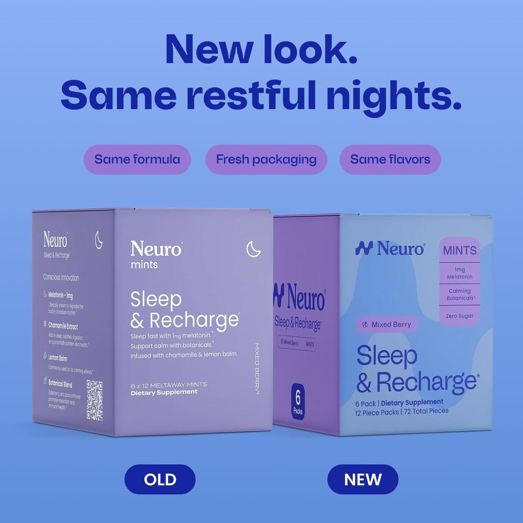 Neuro Sleep & Recharge Meltaway Mints - Sleep Aid for Adults with Melatonin 1Mg, Chamomile & Elderberry - Travel Essentials for Nighttime Relaxation & Healthy Rest Cycle - Mixed Berry (72 Ct)
