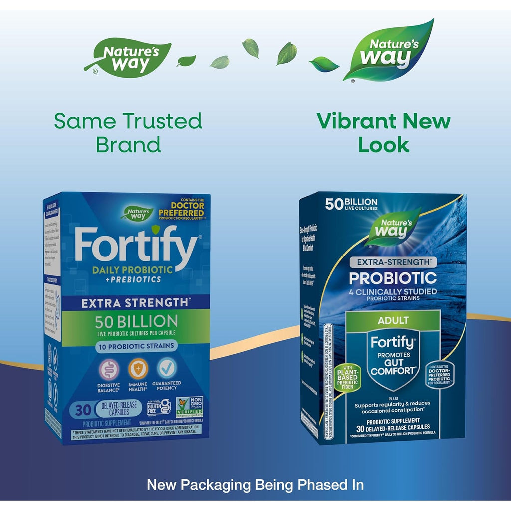 Nature'S Way Extra Strength(1) Fortify Probiotic, Probiotics for Digestive Health, Prebiotics, 50 Billion Live Cultures, Digestive & Immune Health Support*, 30 Capsules