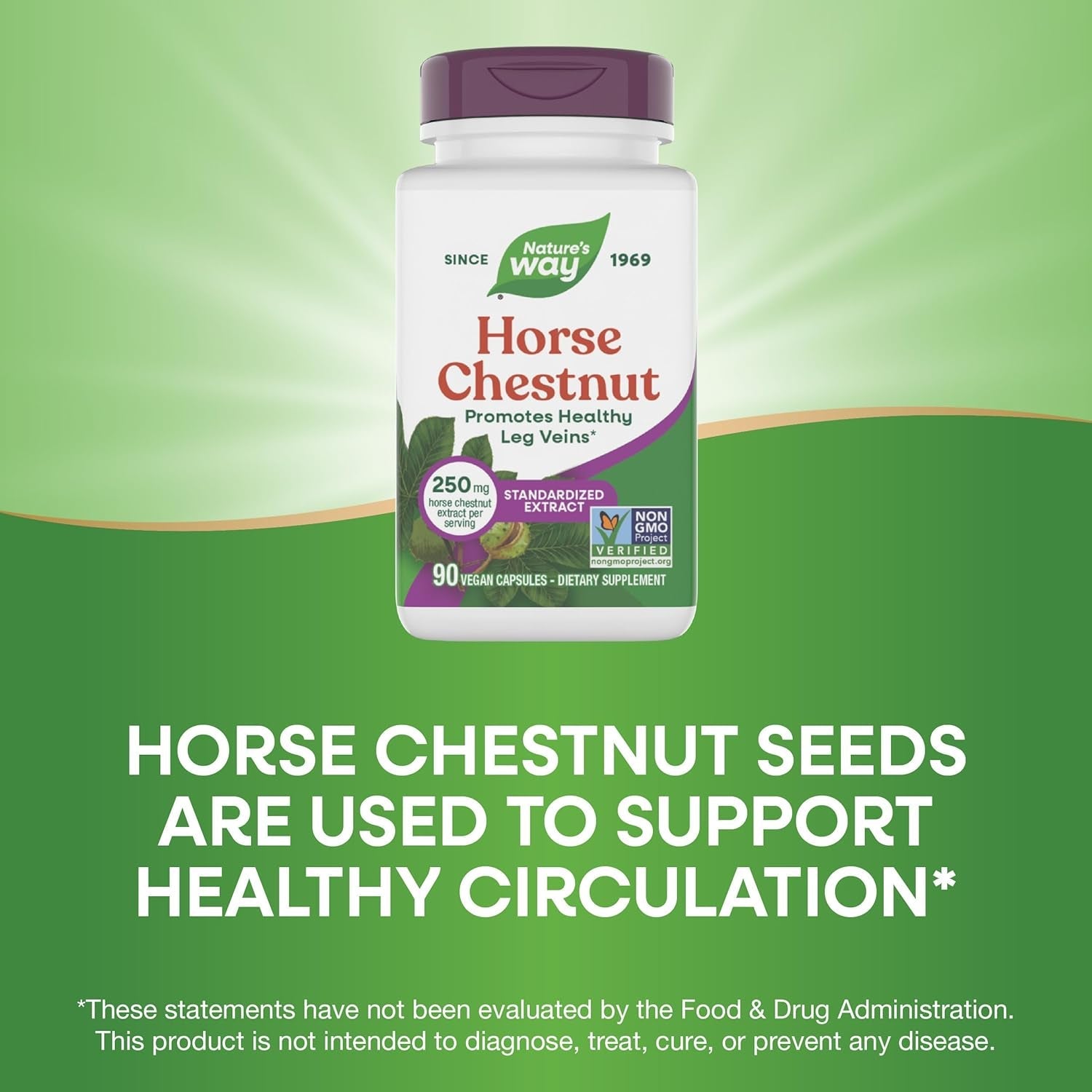 Nature'S Way Horse Chestnut Extract, Premium Extract, Promotes Healthy Leg Veins*, 250 Mg per Serving, Vegan, 90 Capsules (Packaging May Vary)