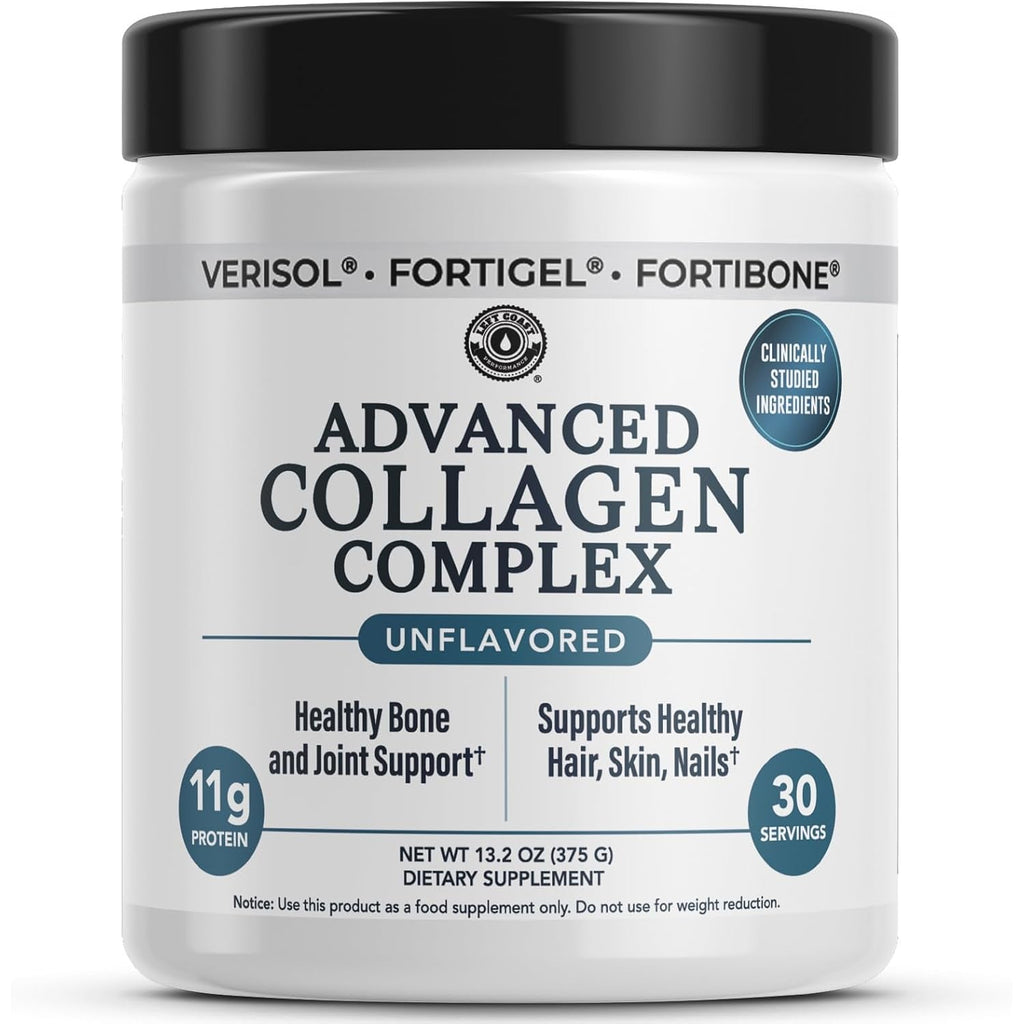 Advanced Collagen Complex Powder – VERISOL®, FORTIBONE®, & FORTIGEL® for Hair, Skin, Bone & Joint Support – Clinically Studied Ingredients – Grass-Fed Hydrolyzed Collagen Peptides – 30 Servings