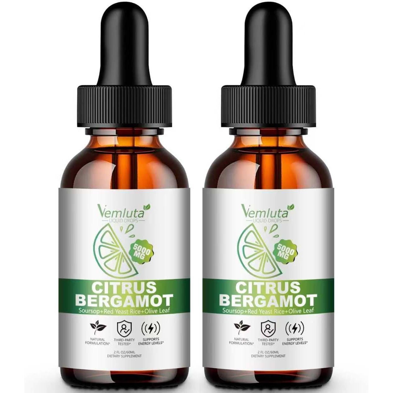 2 Packs 5000Mg Citrus Bergamot Liquid Drops-2X Absorption- Cholesterol Lowering Supplement W Soursop, Red Yeast Rice, Olive Leaf, Hight Cholesterol -Soursop Bitters Liquid-Heart & Immune Support